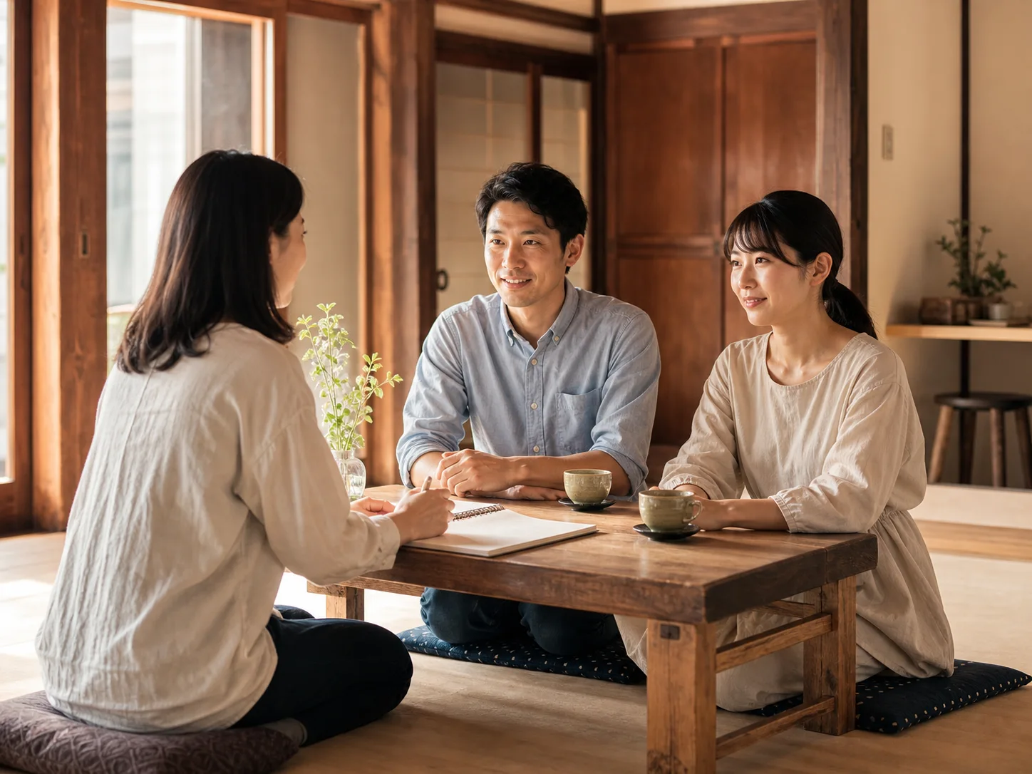 古民家で相談をする保護者とスタッフ